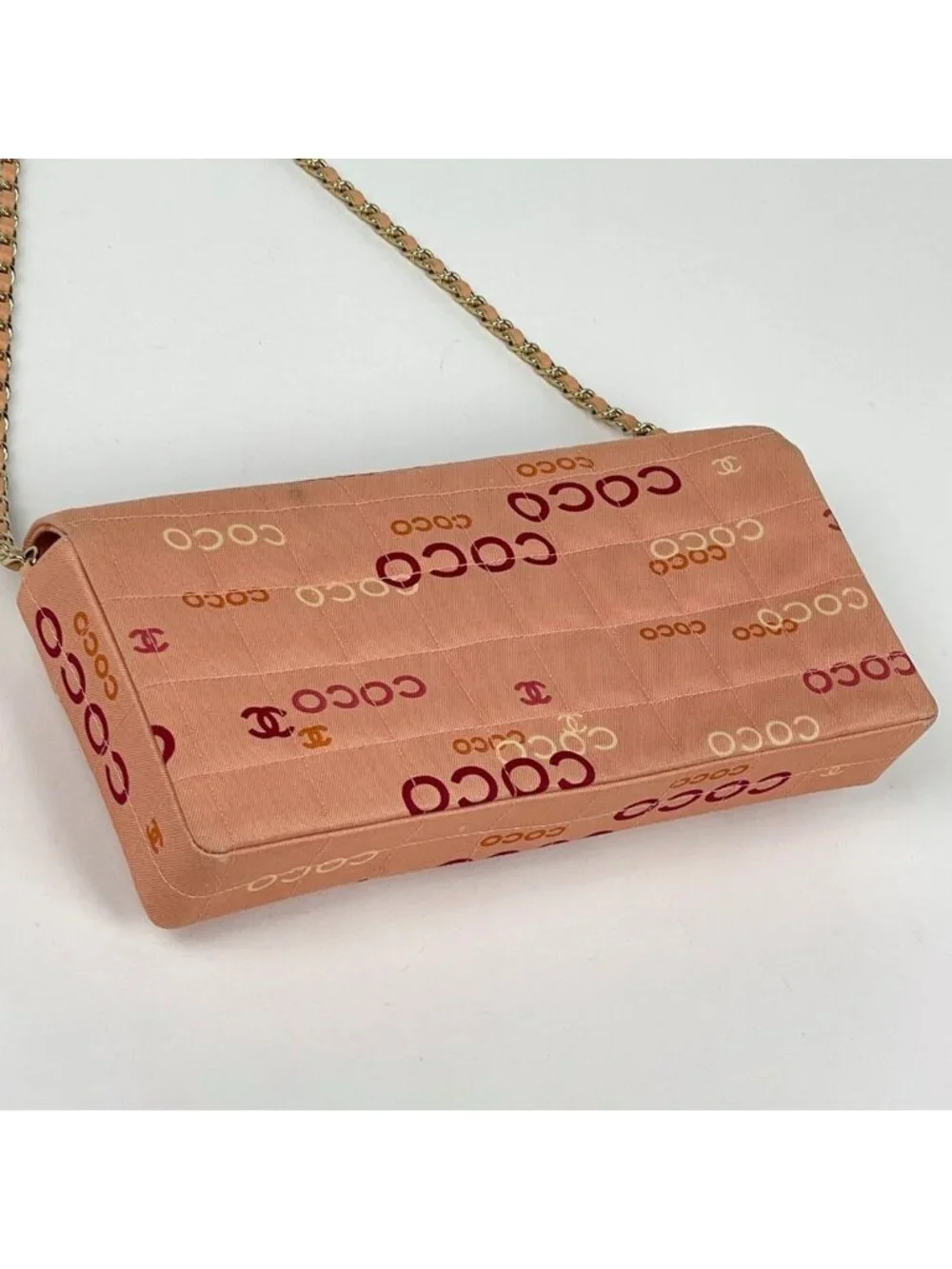Chanel Shoulder Bag Choco Bar CC Logo Canvas Pink